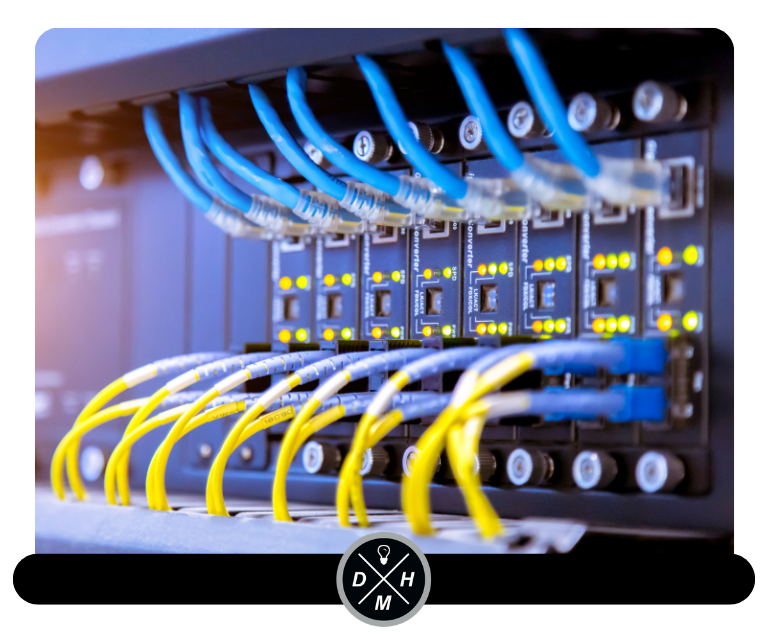 Image of Networking switch with multiple network cables